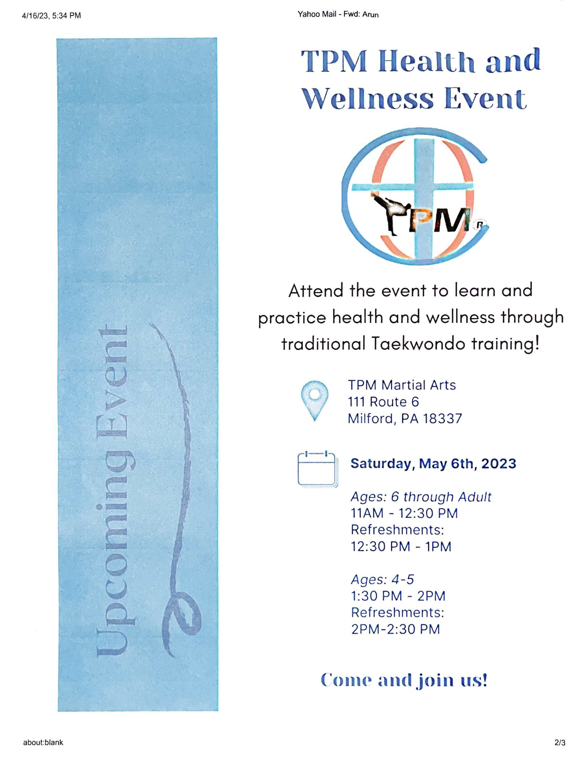 Join us for a Health and Wellness Event